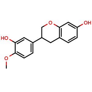 Chemical structure of 3-(3-Hydroxy-4-methoxyphenyl)chroman-7-ol , CAS 52250-37-0, AChemBlock AD292047