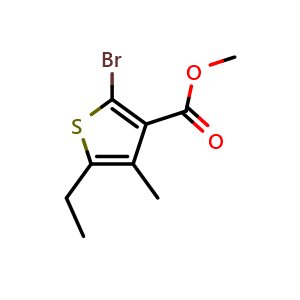 Chemical structure of Methyl 2-bromo-5-ethyl-4-methylthiophene-3-carboxylate , CAS 2105475-50-9, AChemBlock AD292052