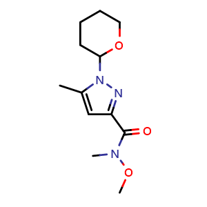 Chemical structure of N-Methoxy-N,5-dimethyl-1-(tetrahydro-2H-pyran-2-yl)-1H-pyrazole-3-carboxamide , CAS 2688735-44-4, AChemBlock AD292054
