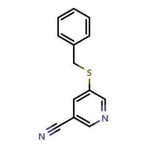 Chemical structure of 5-(Benzylthio)nicotinonitrile , CAS 1700597-36-9, AChemBlock AD292057