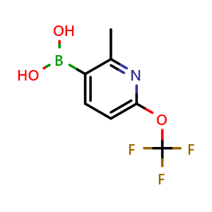Chemical structure of (2-Methyl-6-(trifluoromethoxy)pyridin-3-yl)boronic acid , CAS 3099766-67-0, AChemBlock AD292066