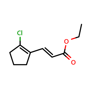 Chemical structure of Ethyl (E)-3-(2-Chlorocyclopent-1-en-1-yl)acrylate , CAS 1041431-21-3, AChemBlock AD292070