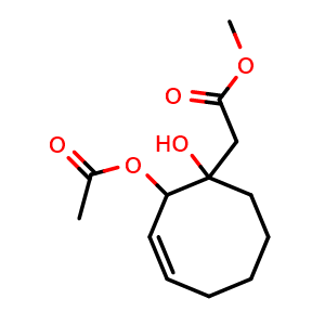 Chemical structure of Methyl (Z)-2-(2-acetoxy-1-hydroxycyclooct-3-en-1-yl)acetate , CAS 3070272-04-4, AChemBlock AD292076