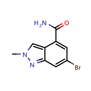 Chemical structure of 6-Bromo-2-methyl-2H-indazole-4-carboxamide , CAS 3101523-52-5, AChemBlock AD292083