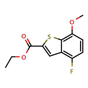 Chemical structure of Ethyl 4-fluoro-7-methoxybenzo[b]thiophene-2-carboxylate , CAS 2115713-16-9, AChemBlock AD292085