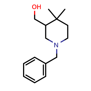 Chemical structure of (1-Benzyl-4,4-dimethylpiperidin-3-yl)methanol , CAS 1889856-60-3, AChemBlock AD292097