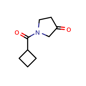 Chemical structure of 1-(Cyclobutanecarbonyl)pyrrolidin-3-one , CAS 1936162-75-2, AChemBlock AD292100