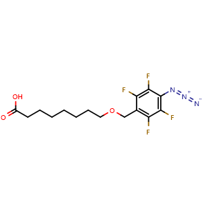 Chemical structure of 8-[(4-Azido-2,3,5,6-tetrafluorobenzyl)oxy]octanoic acid , CAS 1315501-25-7, AChemBlock AD292103