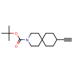 Chemical structure of tert-Butyl 9-ethynyl-3-azaspiro[5.5]undecane-3-carboxylate , CAS 2940954-69-6, AChemBlock AD292112