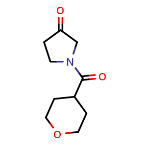 Chemical structure of 1-(Tetrahydro-2H-pyran-4-carbonyl)pyrrolidin-3-one , CAS 1906563-97-0, AChemBlock AD292113