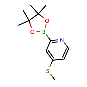 Chemical structure of 4-(Methylthio)-2-(4,4,5,5-tetramethyl-1,3,2-dioxaborolan-2-yl)pyridine , CAS 2766786-20-1, AChemBlock AD292114