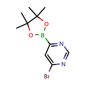 Chemical structure of 6-Bromopyrimidin-4-ylboronic acid pinacol ester , CAS 2375634-98-1, AChemBlock AD292115
