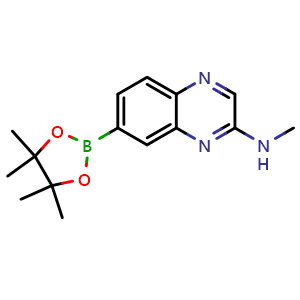 Chemical structure of N-Methyl-7-(4,4,5,5-tetramethyl-1,3,2-dioxaborolan-2-yl)quinoxalin-2-amine , CAS 2951008-52-7, AChemBlock AD292117