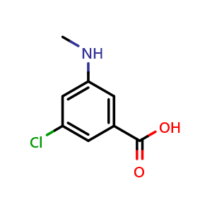 Chemical structure of 3-Chloro-5-(methylamino)benzoic acid , CAS 1369905-10-1, AChemBlock AD292119