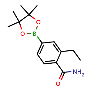 Chemical structure of 2-Ethyl-4-(4,4,5,5-tetramethyl-1,3,2-dioxaborolan-2-yl)benzamide , CAS 3036257-70-9, AChemBlock AD292121