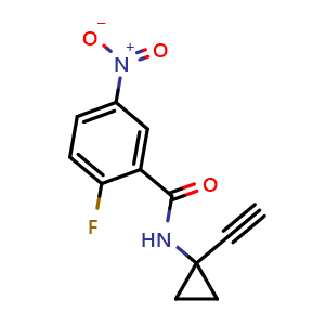 Chemical structure of N-(1-Ethynylcyclopropyl)-2-fluoro-5-nitrobenzamide , CAS 2803584-95-2, AChemBlock AD292124