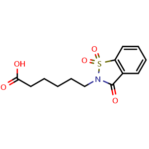 Chemical structure of 6-(1,1,3-Trioxo-2,3-dihydro-1?,2-benzothiazol-2-yl)hexanoic acid , CAS 83747-23-3, AChemBlock AD292125