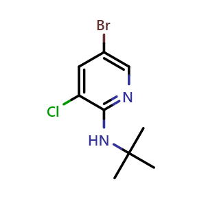 Chemical structure of 5-Bromo-N-tert-butyl-3-chloropyridin-2-amine , CAS 1289112-90-8, AChemBlock AD292132