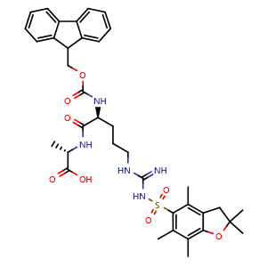 Chemical structure of Fmoc-Arg(pbf)-Ala-OH , CAS 3015521-78-2, AChemBlock AD292145
