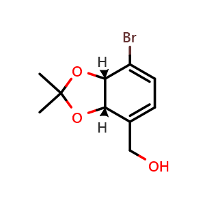 Chemical structure of ((3aS,7aS)-7-Bromo-2,2-dimethyl-3a,7a-dihydrobenzo[d][1,3]dioxol-4-yl)methanol , CAS 3116821-58-7, AChemBlock AD292152