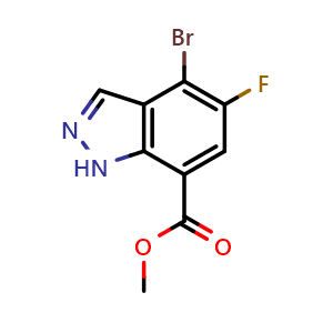 Chemical structure of Methyl 4-bromo-5-fluoro-1H-indazole-7-carboxylate , CAS 2916878-01-6, AChemBlock AD292154