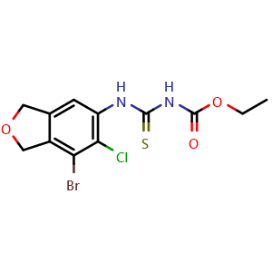 Chemical structure of Ethyl ({[(7-bromo-6-chloro-1,3-dihydro-2-benzofuran-5-yl)amino]thioxomethyl}amino)methanoate , CAS 2991356-89-7, AChemBlock AD292155