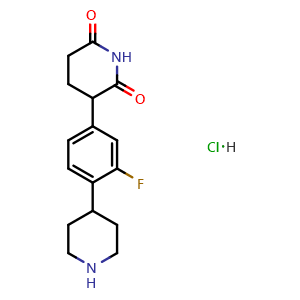 Chemical structure of 3-(3-Fluoro-4-(piperidin-4-yl)phenyl)piperidine-2,6-dione hydrochloride , CAS 3077382-38-5, AChemBlock AD292157