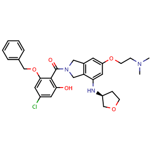 Chemical structure of (2-Benzyloxy-4-chloro-6-hydroxy-phenyl)-[6-[2-(dimethylamino)ethoxy]-4-[[(3S)-tetrahydrofuran-3-yl]amino]isoindolin-2-yl]methanone , CAS 3050897-18-9, AChemBlock AD292167