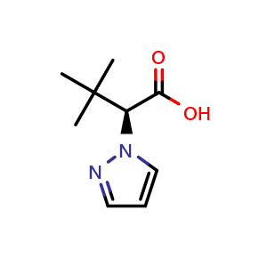 Chemical structure of (2S)-3,3-Dimethyl-2-pyrazol-1-yl-butanoic acid , CAS 2382130-47-2, AChemBlock AD292169