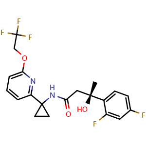 Chemical structure of (3R)-3-(2,4-Difluorophenyl)-3-hydroxy-N-[1-[6-(2,2,2-trifluoroethoxy)-2-pyridyl]cyclopropyl]butanamide , CAS 3067929-39-6, AChemBlock AD292172