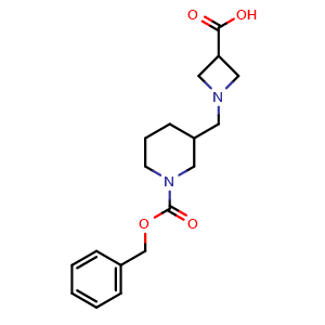 Chemical structure of 1-[(1-Benzyloxycarbonyl-3-piperidyl)methyl]azetidine-3-carboxylic acid , CAS 1824008-42-5, AChemBlock AD292190