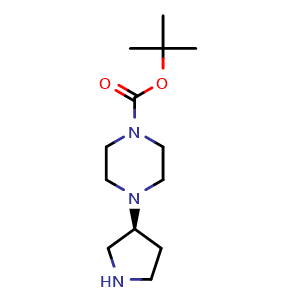 Chemical structure of tert-Butyl 4-[(3S)-pyrrolidin-3-yl]piperazine-1-carboxylate , CAS 1932790-66-3, AChemBlock AD292192