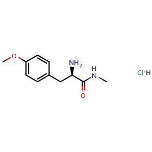 Chemical structure of (2R)-2-Amino-3-(4-methoxyphenyl)-N-methyl-propanamide hydrochloride , CAS 851307-40-9, AChemBlock AD292194