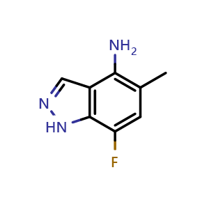 Chemical structure of 7-Fluoro-5-methyl-1H-indazol-4-amine , CAS 3057507-76-0, AChemBlock AD292197