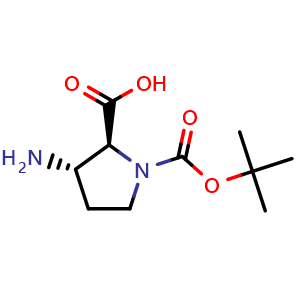 Chemical structure of (2S,3S)-3-Amino-1-tert-butoxycarbonyl-pyrrolidine-2-carboxylic acid , CAS 3095588-20-5, AChemBlock AD292201