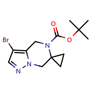 Chemical structure of tert-Butyl 3'-bromo-5',7'-dihydro-4'H-spiro[cyclopropane-1,6'-pyrazolo[1,5-a]pyrazine]-5'-carboxylate , CAS 2913219-09-5, AChemBlock AD292211