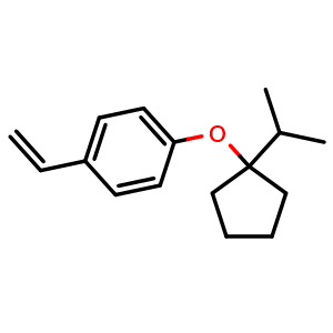 Chemical structure of 1-(1-Isopropylcyclopentoxy)-4-vinyl-benzene , CAS 1476746-73-2, AChemBlock AD292216