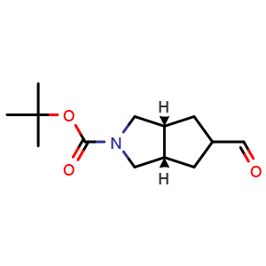 Chemical structure of tert-Butyl rel-(3aR,6aS)-5-formylhexahydrocyclopenta[c]pyrrole-2(1H)-carboxylate , CAS 2991234-54-7, AChemBlock AD292218