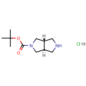 Chemical structure of tert-Butyl (3aS,6aS)-2,3,3a,4,6,6a-hexahydro-1H-pyrrolo[3,4-c]pyrrole-5-carboxylate hydrochloride , CAS 1812198-18-7, AChemBlock AD292219