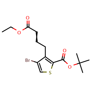 Chemical structure of tert-Butyl 4-bromo-3-(4-ethoxy-4-oxo-2-buten-1-yl)-2-thiophenecarboxylate , CAS 2740756-79-8, AChemBlock AD292276