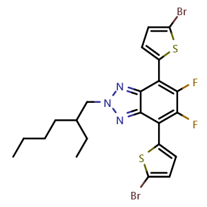 Chemical structure of 4,7-Bis(5-bromothiophen-2-yl)-2-(2-ethylhexyl)-5,6-difluoro-2H-benzo[d][1,2,3]triazole , CAS 1476807-53-0, AChemBlock AD292305
