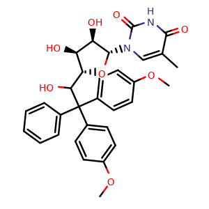 Chemical structure of 5'-(4,4'-Dimethoxytrityl)-5-methyluridine , CAS 138239-62-0, AChemBlock AD292322