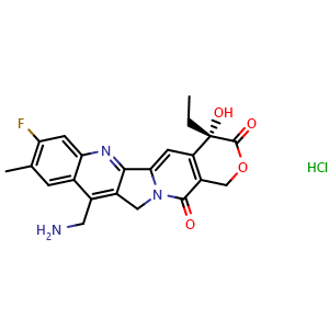 Chemical structure of 7-Aminomethyl-10-methyl-11-fluoro camptothecin (hydrochloride) , CAS 3004681-52-8, AChemBlock AD292339