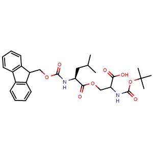 Chemical structure of Boc-Ser(Fmoc-Leu)-OH , CAS 944283-09-4, AChemBlock AD292341