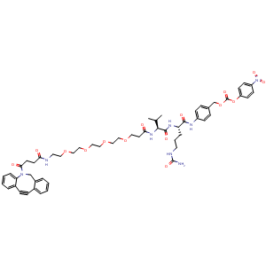 Chemical structure of DBCO-PEG4-Val-Cit-PAB-PNP , CAS 2226472-28-0, AChemBlock AD292342