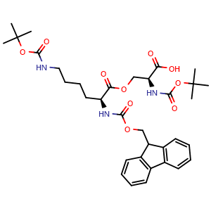 Chemical structure of Boc-Ser(Fmoc-Lys(Boc))-OH , CAS 944283-21-0, AChemBlock AD292346