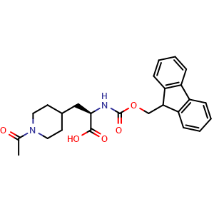 Chemical structure of Fmoc-D-Ala(beta-1-Ac-piperidine-4-yl)-OH , CAS 2349605-44-1, AChemBlock AD292356