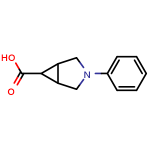 Chemical structure of 1,5-Dihydrogenio-3-phenyl-3-azabicyclo[3.1.0]hexane-6-carboxylic acid , CAS 1897730-76-5, AChemBlock AD292370