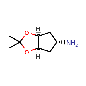 Chemical structure of (3aR,5s,6aS)-rel-2,2-Dimethyltetrahydro-3aH-cyclopenta[d][1,3]dioxol-5-amine , CAS 167298-48-8, AChemBlock AD292393