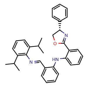 Chemical structure of (S,E)-2,6-Diisopropyl-N-(2-((2-(4-phenyl-4,5-dihydrooxazol-2-yl)phenyl)amino)benzylidene)aniline , CAS 2001065-19-4, AChemBlock AD292403
